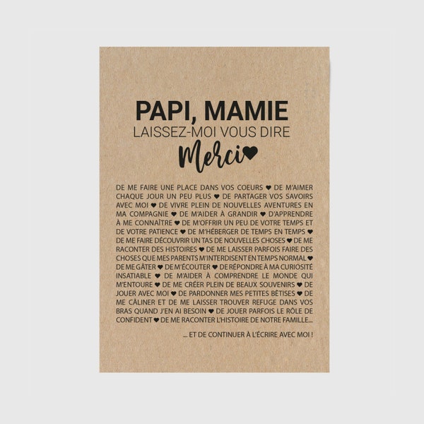 Carte Merci Papi, Mamie personnalisable - Idée cadeau grands-parents - Carte d'affection