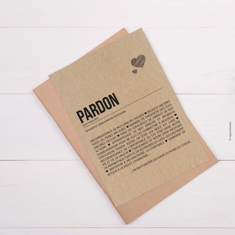 Carte définition Pardon - Carte de regrets - Excuses sincères - Demande de pardon - Carte de réconciliation - Personnalisable image 2