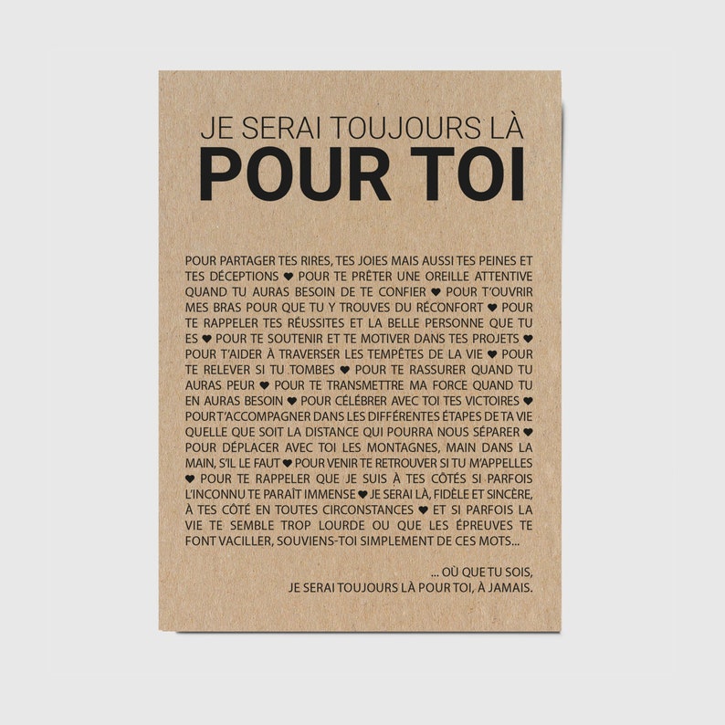 Carte Je serai toujours là pour toi Carte d'affection Carte d'amitié Idée cadeau départ Cadeau déménagement Personnalisable imagen 1