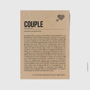 Carte définition Couple - Cadeau Saint-Valentin - Cadeau amour - Mariage - Anniversaire rencontre Personnalisable