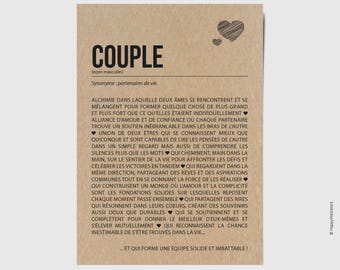Carte définition Couple - Cadeau Saint-Valentin - Cadeau amour - Mariage - Anniversaire rencontre Personnalisable
