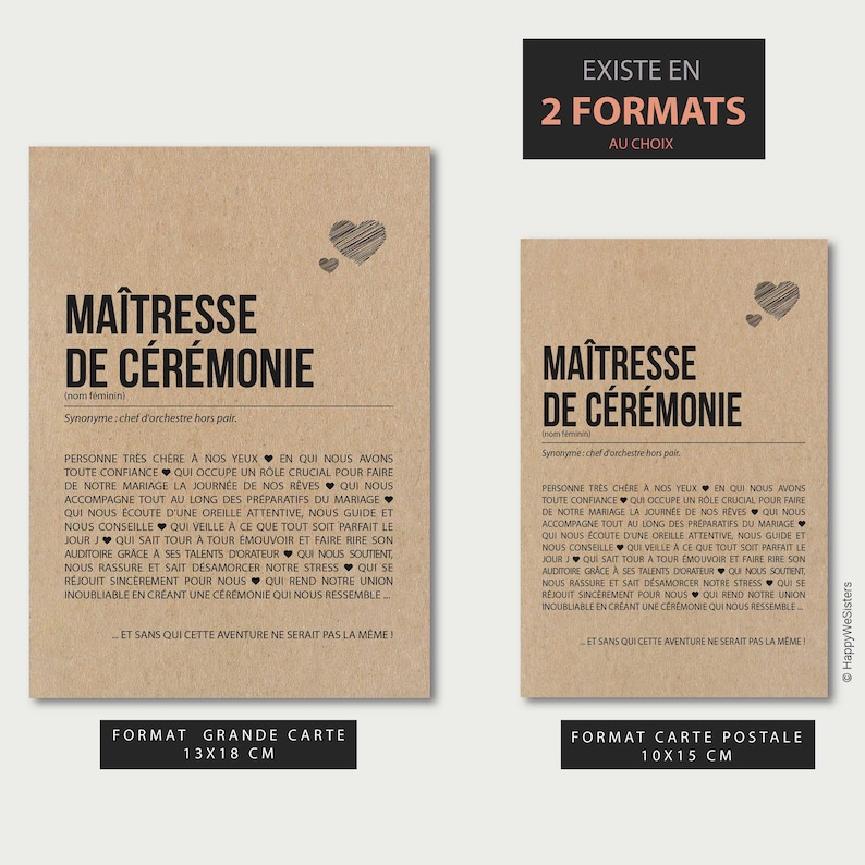Carte définition Maîtresse de cérémonie mariage - Carte mariage - Cadeau maîtresse de cérémonie mariage laïque - Personnalisable imagen 4