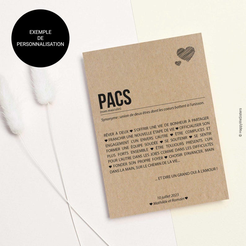 Carte PACS - Cadeau de PACS - Carte de félicitations PACS - Félicitations union - Personnalisable - Voeux de bonheur - Annonce pacs image 3