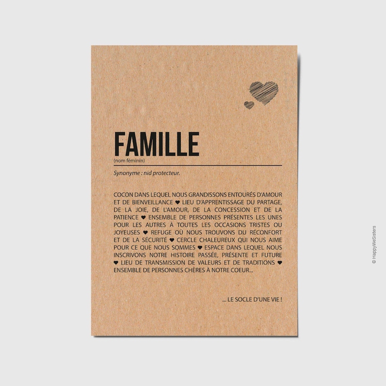 Carte définition famille - Cadeau pour parents/Frères et soeurs/Grands-parents - Personnalisable image 1