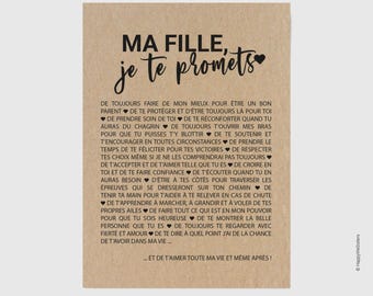 Carte "Ma fille, je te promets" - Personnalisable - Cadeau naissance - Cadeau pour sa fille - Carte d'affection - Carte d'anniversaire