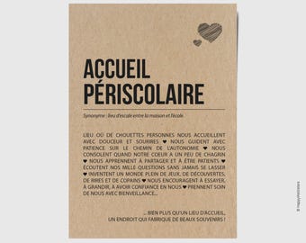 Carte définition accueil périscolaire - Idée cadeau fin d'année scolaire - Carte personnalisable remerciement personnel garderie