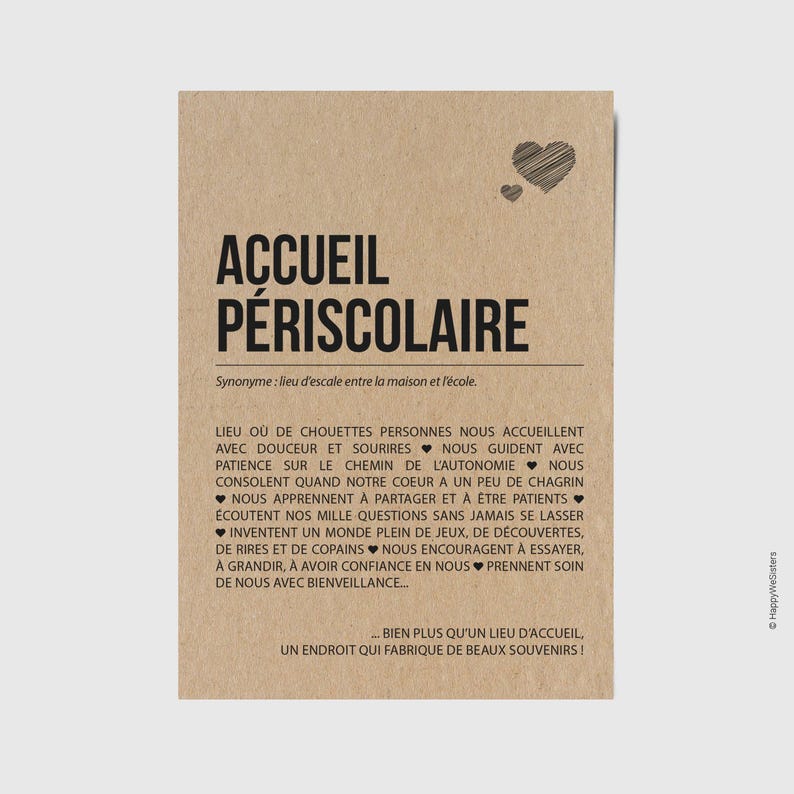 Carte définition accueil périscolaire - Idée cadeau fin d'année scolaire - Carte personnalisable remerciement personnel garderie imagem 1