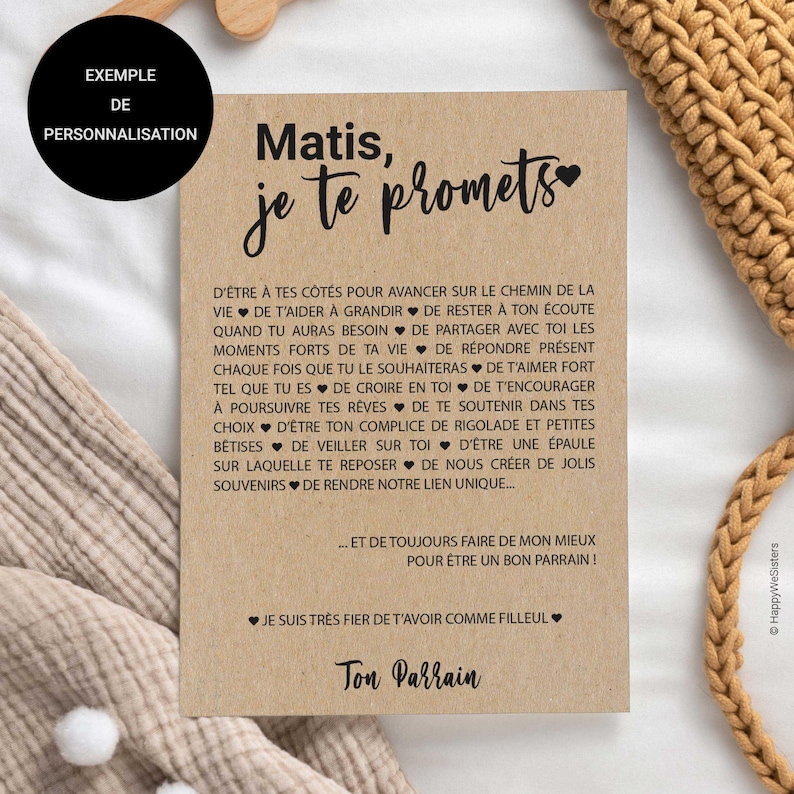 Carte Filleul/Parrain personnalisable - idée cadeau baptême - cadeau naissance filleul image 3