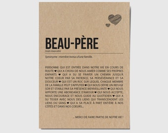 Carte définition Beau-Père - Fête des pères - Anniversaire Beau-Père - Cadeau Noël Beau-Père - Carte d'affection - Personnalisable