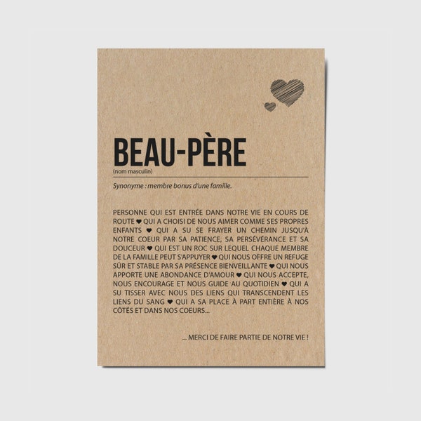 Carte définition Beau-Père - Fête des pères - Anniversaire Beau-Père - Cadeau Noël Beau-Père - Carte d'affection - Personnalisable