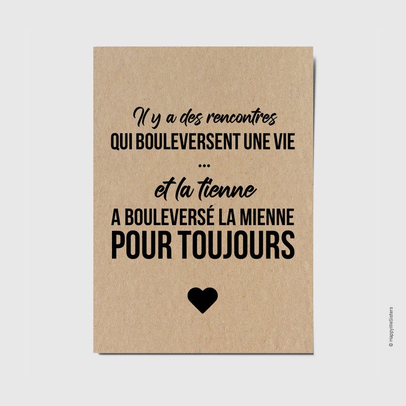 Carte citation "Il y a des rencontres qui bouleversent une vie... " - Carte amour - Saint-Valentin - Carte amitié personnalisable afbeelding 1