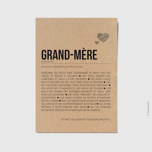 Carte définition grand-mère Personnalisable - Carte d'anniversaire grand-mère - Carte fête des grands-mères -  Idée cadeau
