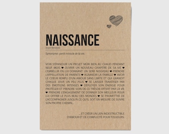 Carte définition naissance - Carte de félicitation naissance - Idée cadeau naissance - annonce naissance - Voeux - Personnalisable en option