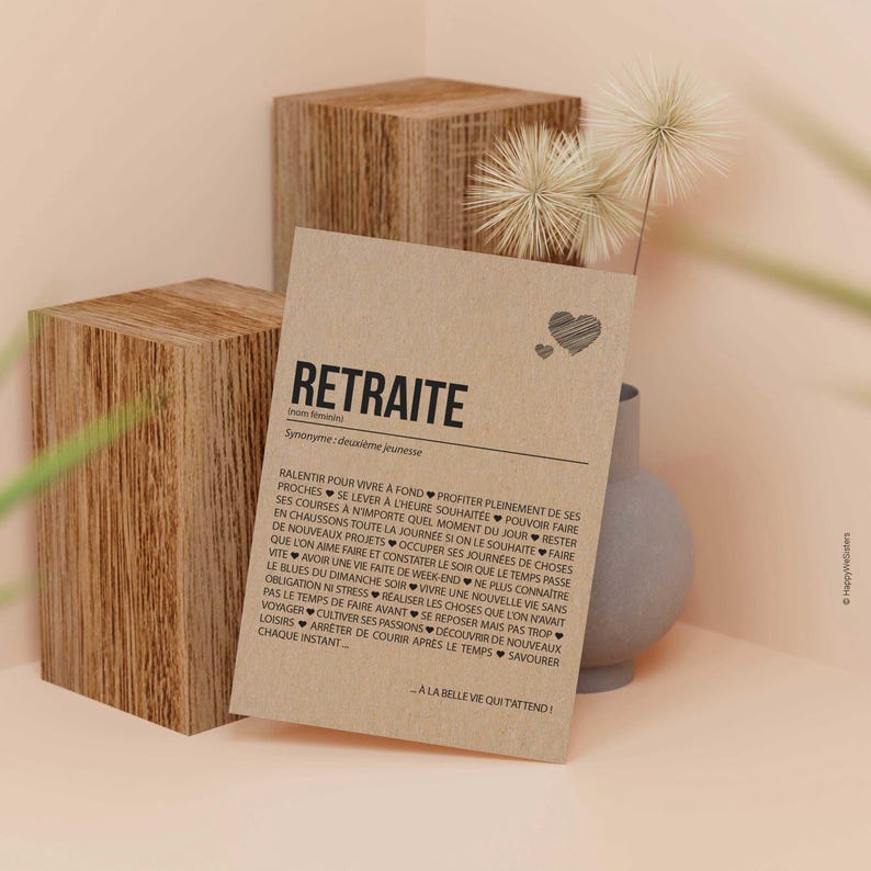 Carte définition retraite - Carte départ à la retraite - Carte bonne retraite collègue, ami, famille Cadeau départ retraite -personnalisable image 3