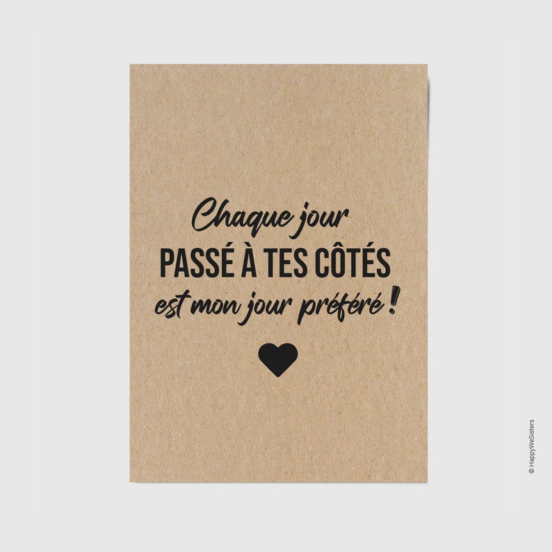 Carte citation "Chaque jour passé à tes côtés est mon jour préféré " - Carte déclaration d'amour - Mot doux Saint-Valentin - Personnalisable afbeelding 1