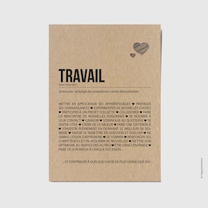 Carte définition Travail - Carte félicitations nouvel emploi - Carte de motivation - Personnalisable