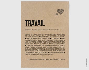 Carte définition Travail - Carte félicitations nouvel emploi - Carte de motivation - Personnalisable