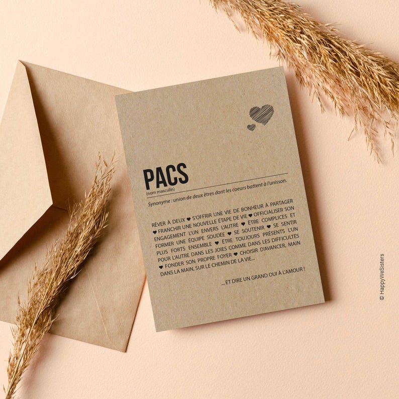Carte PACS - Cadeau de PACS - Carte de félicitations PACS - Félicitations union - Personnalisable - Voeux de bonheur - Annonce pacs image 6