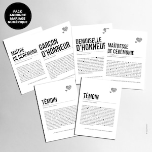 Set di biglietti di annuncio di matrimonio - Set di 6 biglietti per una proposta indimenticabile - Digitale: testimone - damigella d'onore e testimone - celebrante