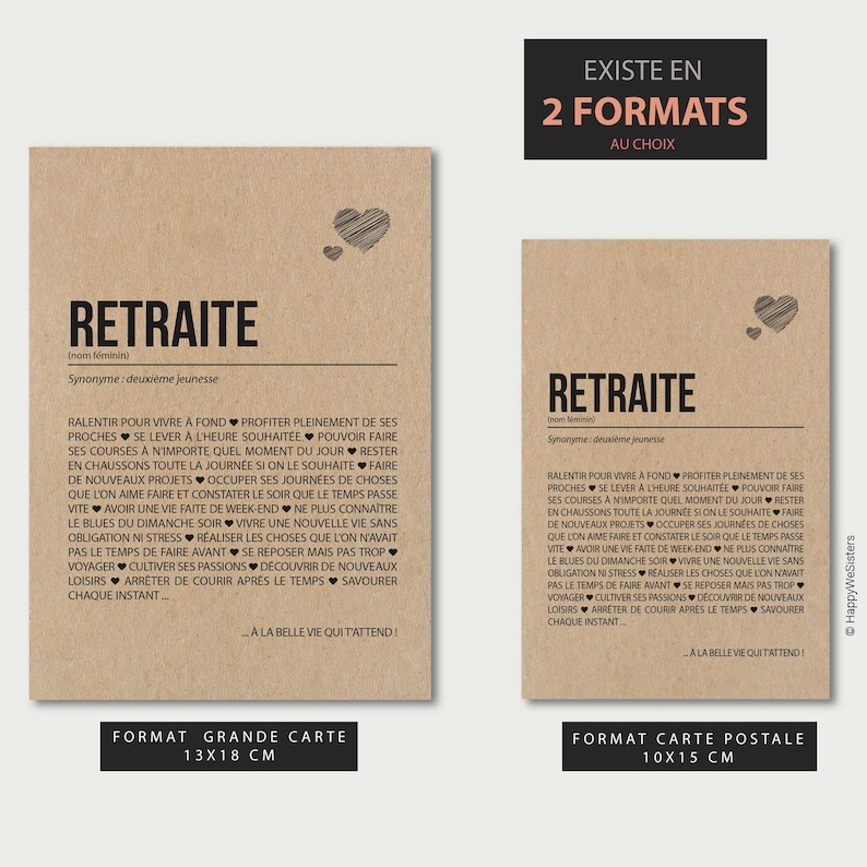 Carte définition retraite - Carte départ à la retraite - Carte bonne retraite collègue, ami, famille Cadeau départ retraite -personnalisable image 7