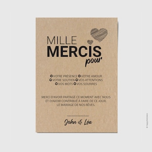 Carte de remerciement mariage - Carte postale personnalisable - Enveloppe kraft offerte