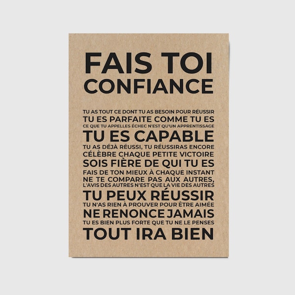 Fais toi confiance - Carte de motivation - Carte d'encouragement - Carte de soutien