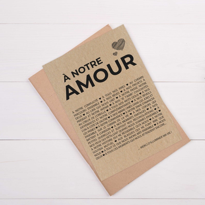 Carte A notre amour Carte amour Carte Saint-Valentin Carte anniversaire de mariage Personnalisable image 2