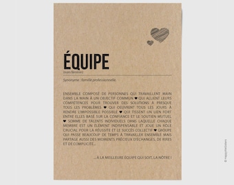 Carte définition équipe - Carte départ travail - Carte de remerciements collègues - Au revoir équipe -  Cadeau départ personnalisable