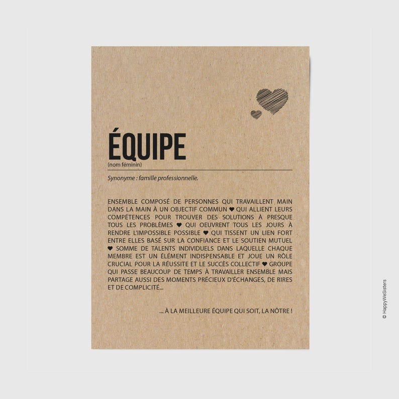 Carte définition équipe - Carte départ travail - Carte de remerciements collègues - Au revoir équipe - Cadeau départ personnalisable image 1