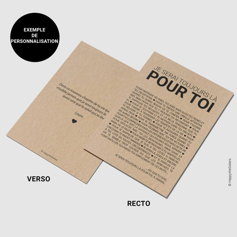 Carte "Je serai toujours là pour toi" - Carte d'affection - Carte d'amitié - Idée cadeau départ - Cadeau déménagement - Personnalisable afbeelding 5