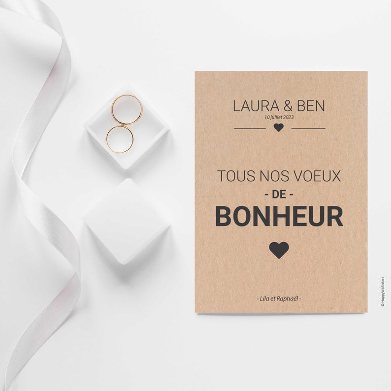 Carte de Félicitations Mariage - Carte félicitations Pacs - Carte voeux de bonheur union personnalisée image 4