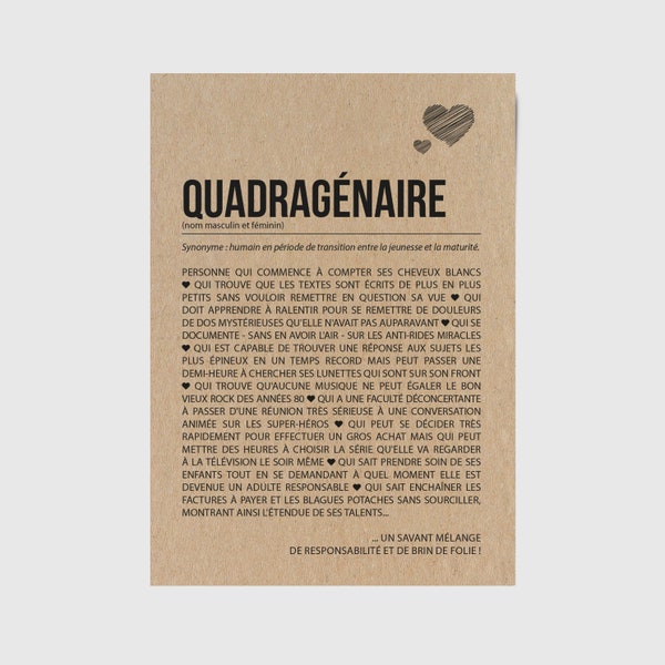 Carte d'anniversaire 40 ans originale - Carte définition quadragénaire - Anniversaire entre 40 et 49 ans - Personnalisable