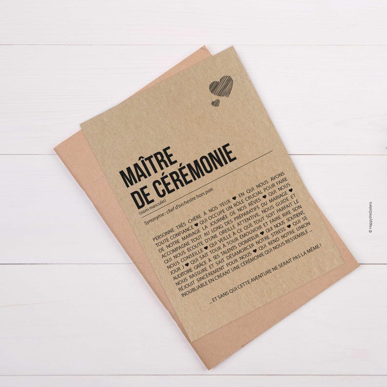 Carte définition Maître de cérémonie mariage - Carte mariage - Cadeau maître de cérémonie mariage - Personnalisable imagen 2