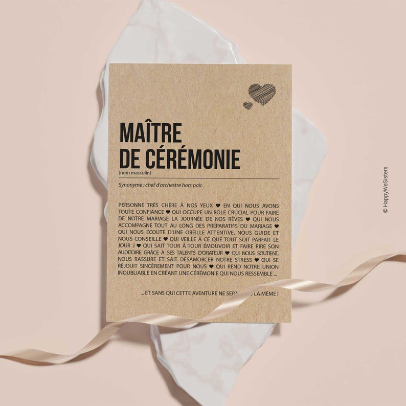 Carte définition Maître de cérémonie mariage - Carte mariage - Cadeau maître de cérémonie mariage - Personnalisable imagen 3