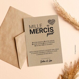 Carte de remerciement mariage - Carte postale personnalisable - Enveloppe kraft offerte afbeelding 2