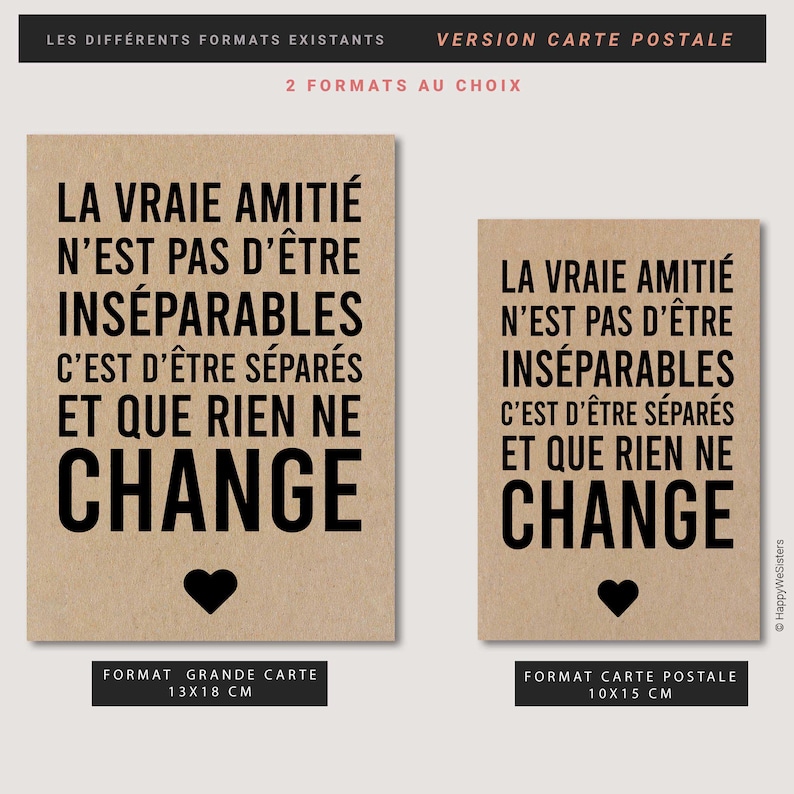 Carte d'amitié distance - Carte citation sur l'amitié - Carte ami - Carte d'affection personnalisable image 5