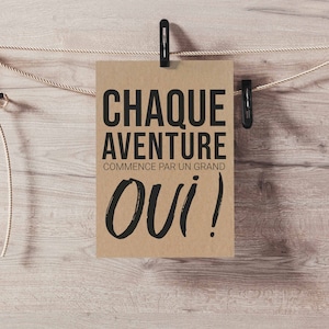 Carte citation "chaque aventure commence par un grand oui" - Idée cadeau mariage - Idée cadeau nouveau départ - Verso Personnalisable image 4