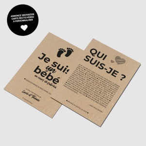 Carte annonce grossesse à personnaliser - Carte devinette grossesse - Idée annonce grossesse - En attendant bébé