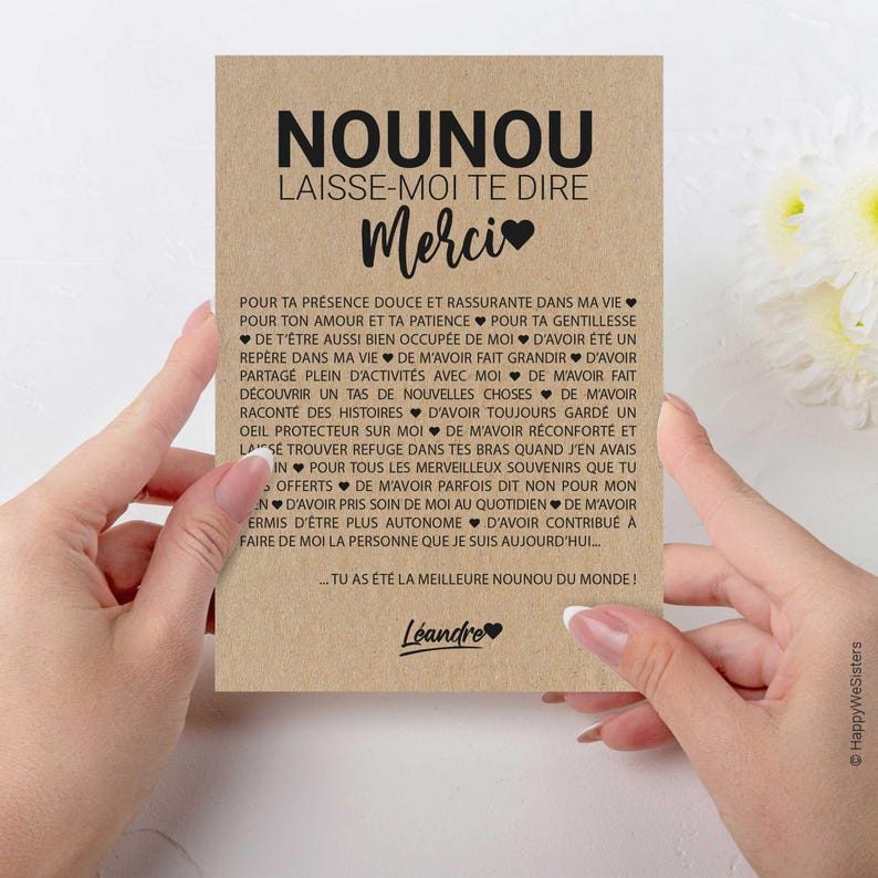 Carte merci nounou - Remerciements nounou - cadeau fin année - Idée cadeau nounou - Carte personnalisée image 4