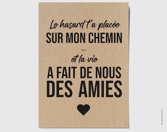 Carte à message - Carte citation sur l'amitié - Carte amie - Carte d'affection - Carte de gratitude personnalisable