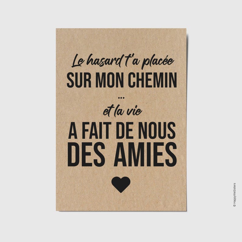 Carte à message - Carte citation sur l'amitié - Carte amie - Carte d'affection - Carte de gratitude personnalisable 画像 1