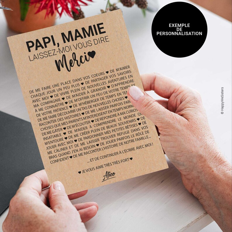 Carte Merci Papi, Mamie personnalisable - Idée cadeau grands-parents - Carte d'affection image 3