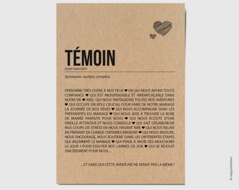 Carte définition Témoin de mariage - Carte demande témoin mariage - Annonce témoin - Demande témoin - Cadeau témoin - Personnalisable