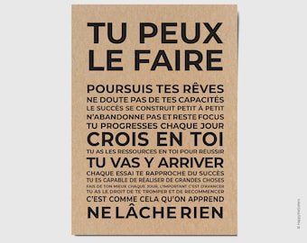 Tu peux le faire - Carte de motivation - Carte d'encouragement - Carte de soutien