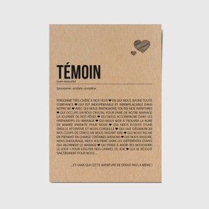 Carte définition Témoin de mariage - Carte demande témoin mariage - Annonce témoin - Demande témoin - Cadeau témoin - Personnalisable