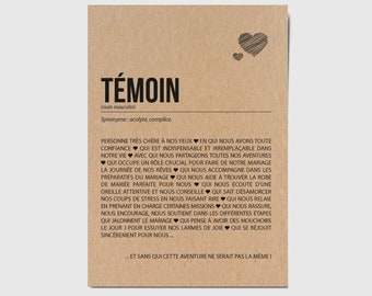 Carte définition Témoin de mariage - Carte demande témoin mariage - Annonce témoin - Demande témoin - Cadeau témoin - Personnalisable