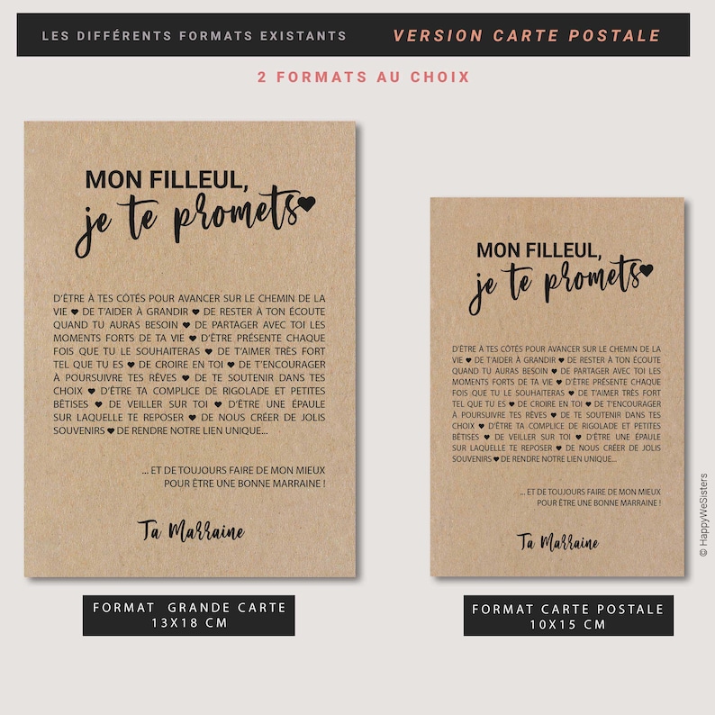 Carte Filleul/Marraine personnalisable - idée cadeau baptême - cadeau naissance filleul afbeelding 5