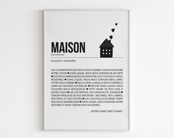 Affiche définition Maison -  Affiche pendaison crémaillère - Félicitation nouvelle maison - Idée cadeau déménagement