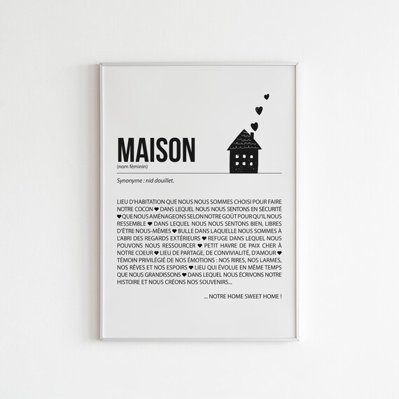 Affiche définition Maison -  Affiche pendaison crémaillère - Félicitation nouvelle maison - Idée cadeau déménagement