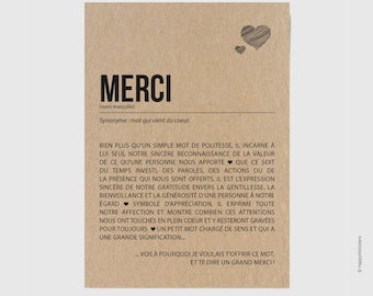 Carte Merci définition - Carte de remerciement - Merci beaucoup - Carte d'affection - merci - Carte de gratitude personnalisable